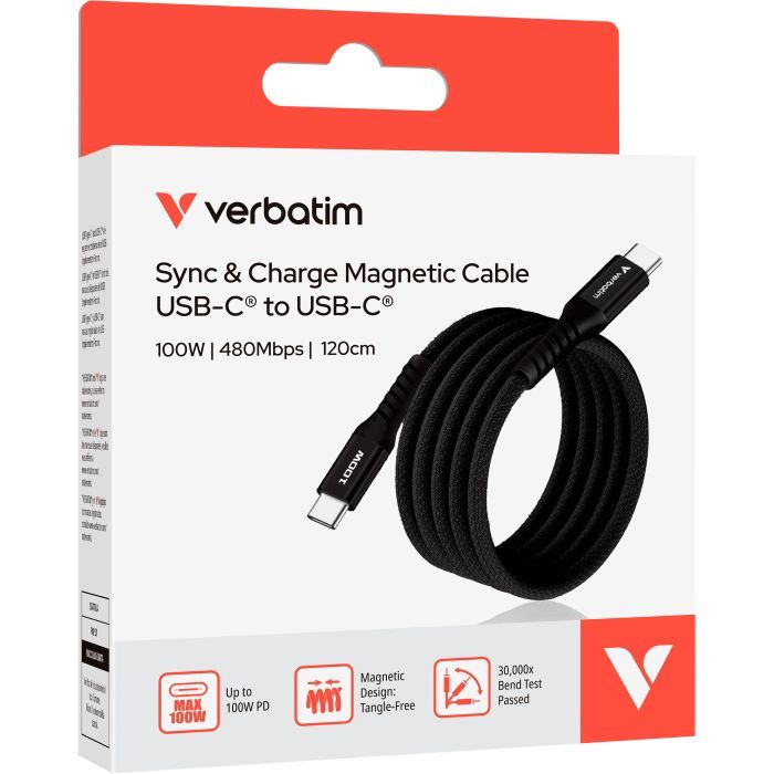 Дата кабель USB-C to USB-C 1.2m Magnetic 100W blue Verbatim (31856) изображение 3