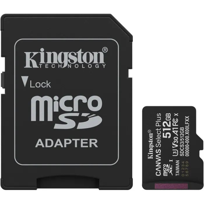 Карта памяти Kingston 512GB microSDXC class 10 UHS-I U3 V30 A1 Canvas Select Plus (SDCS3/512GB)