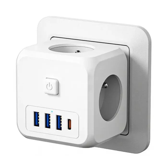 Зарядное устройство Essager 3xUSB + 1xUSB-C 7-in-1 white (ECTAC-MFB02-Z)