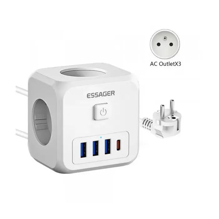 Зарядное устройство Essager 3xUSB + 1xUSB-C 7-in-1 white (ECTAC-MFB02-Z) изображение 2