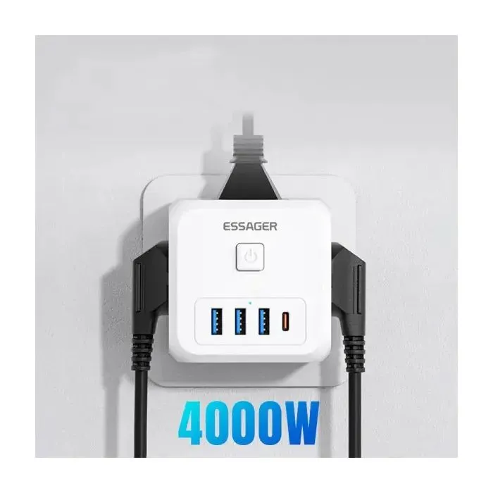 Зарядний пристрій Essager 3xUSB + 1xUSB-C 7-in-1 white (ECTAC-MFB02-Z) зображення 4