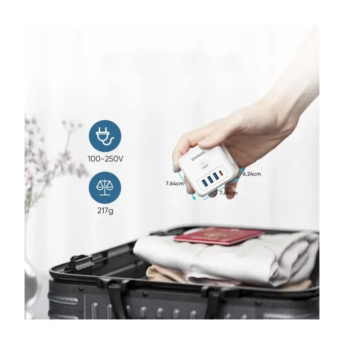 Зарядное устройство Essager 3xUSB + 1xUSB-C 7-in-1 white (ECTAC-MFB02-Z) изображение 5