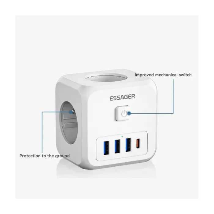 Зарядное устройство Essager 3xUSB + 1xUSB-C 7-in-1 white (ECTAC-MFB02-Z) изображение 6