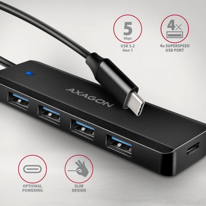Концентратор AXAGON USB-C to 4xUSB 3.0 black (HUE-C1C) зображення 2