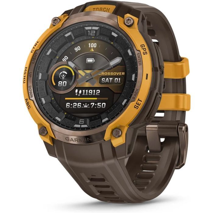 Смарт-часы Garmin Instinct Crossover AMOLED, BronzeSunburst/Cocoa, GPS смарт-годинник (010-03398-01)