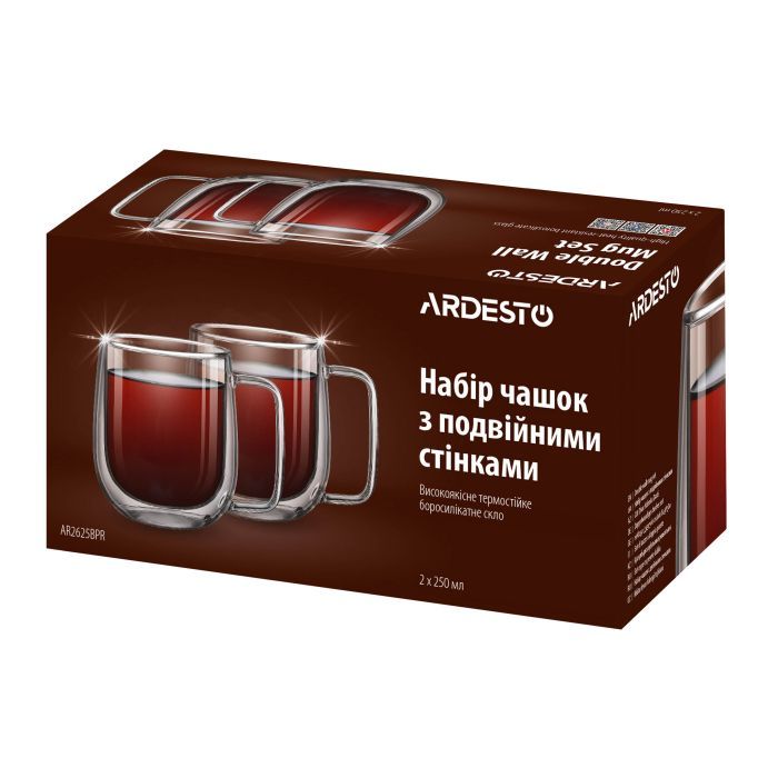 Набор чашек Ardesto 250мл, 2шт, боросилікатне скло, прозорий (AR2625BPR) изображение 2