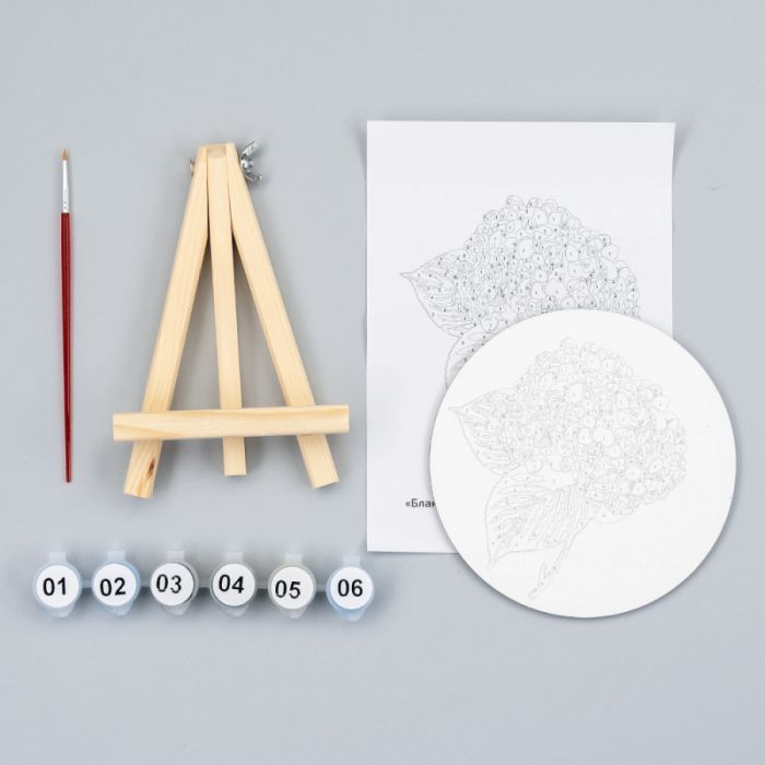 Картина по номерам Rosa Блакитна гортензія", кругла, 15 см, з мольбертом (4823098548690) зображення 3