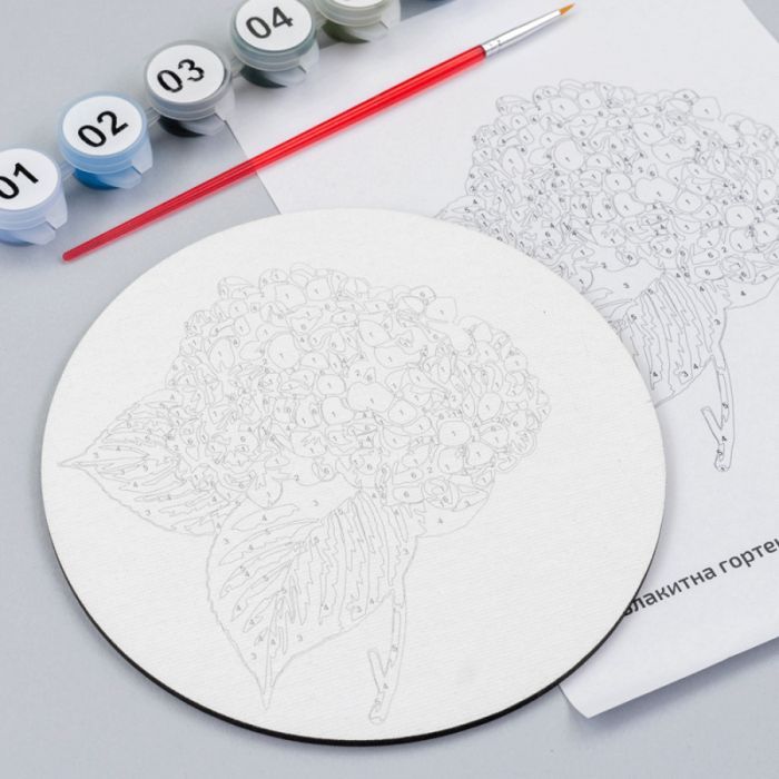 Картина по номерам Rosa Блакитна гортензія", кругла, 15 см, з мольбертом (4823098548690) зображення 4