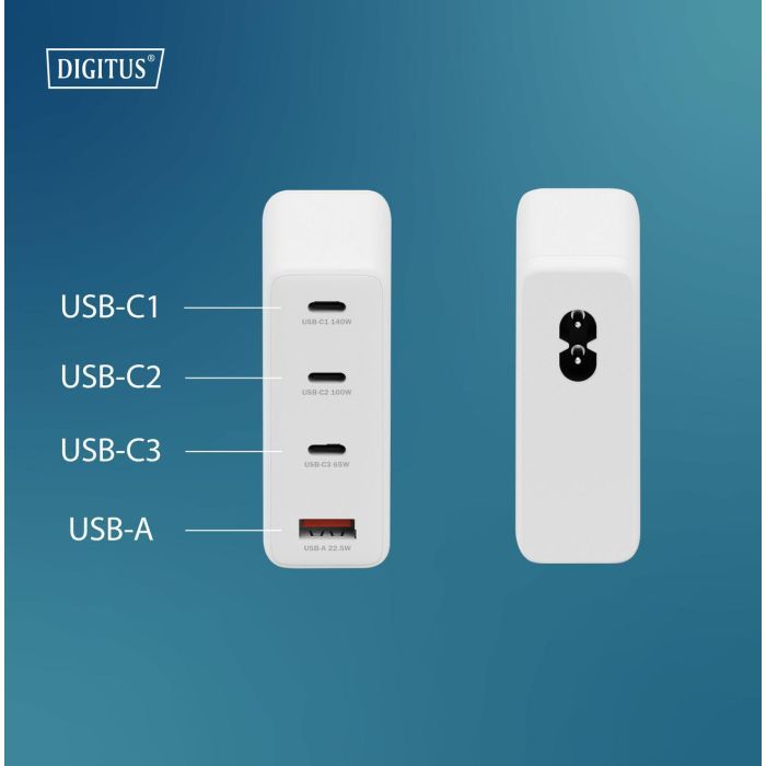 Зарядное устройство Digitus 3xUSB-C + 1xUSB PD140W GaN white (DA-10305) изображение 11
