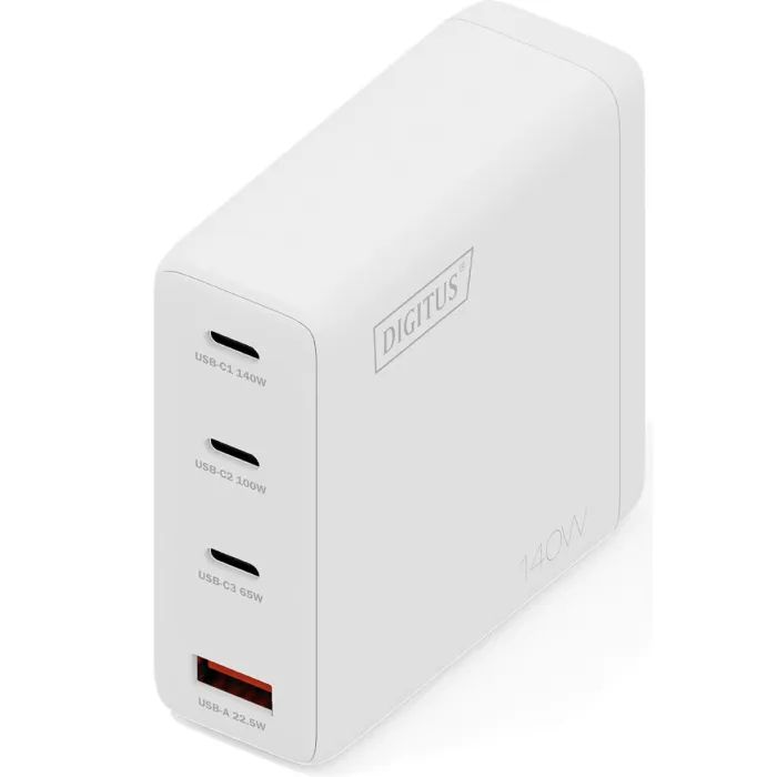 Зарядное устройство Digitus 3xUSB-C + 1xUSB PD140W GaN white (DA-10305)