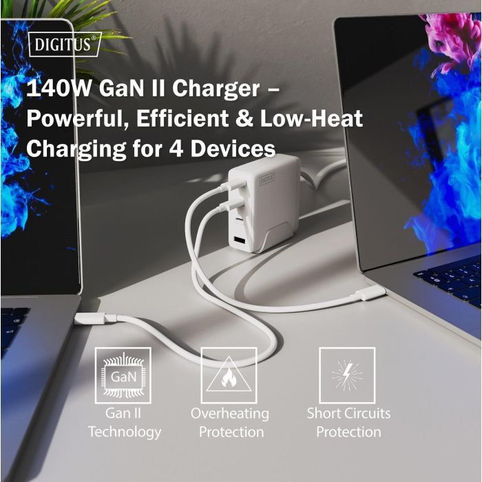 Зарядное устройство Digitus 3xUSB-C + 1xUSB PD140W GaN white (DA-10305) изображение 6