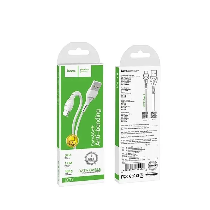 Дата кабель USB 2.0 AM to USB-C 1.0m 3A X37 white HOCO (6931474710512) изображение 4