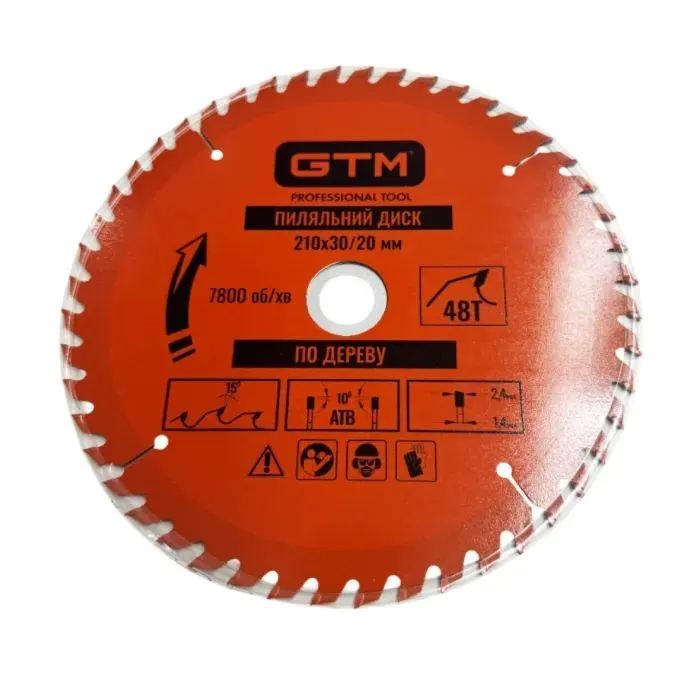 Круг отрезной GTM 210×30мм, 48 зубов, по дереву (SBW-21048)