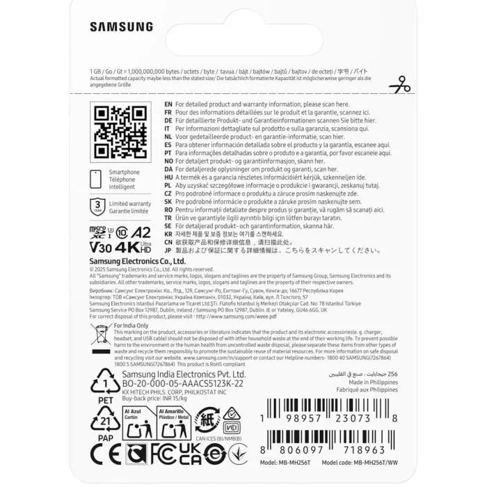 Карта памяти Samsung 256GB microSDXC class 10 UHS-I U3 V30 A2 T9 (MB-MH256T/WW) изображение 5