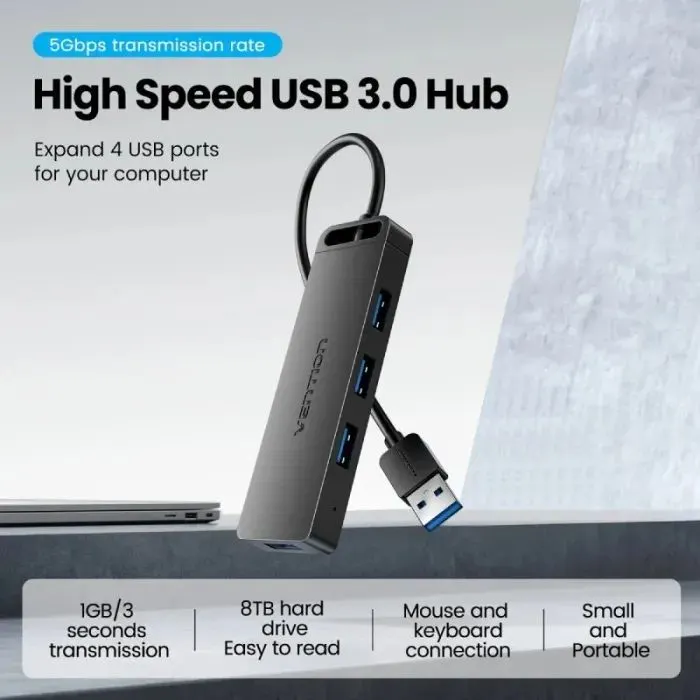 Концентратор Vention USB 3.0 to 4xUSB 3.0 1.0m power supply black (CHLBF-SCB2) изображение 3
