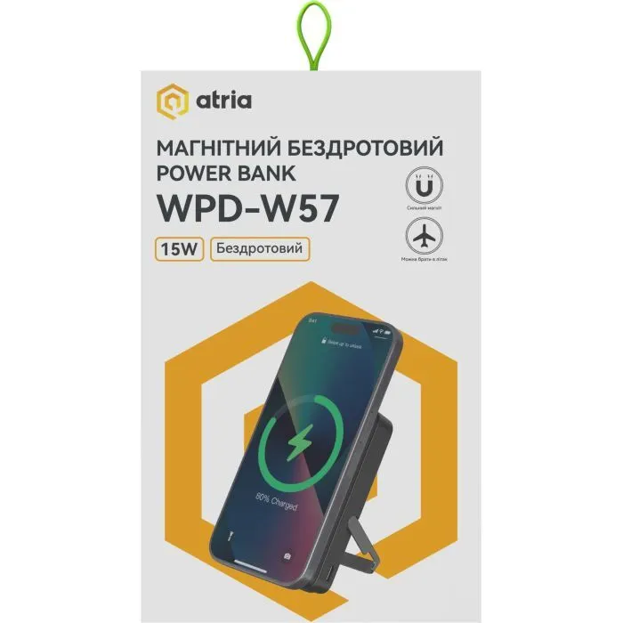 Батарея універсальна Atria 10000mAh, PD/20W, 15W Wireless MagSafe, Black (WPD-W57B) зображення 11