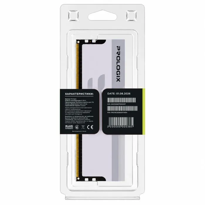 Модуль памяти для компьютера DDR4 16GB 3600 MHz Onyx White RGB Prologix (PRO16GB3600YWR4) изображение 5