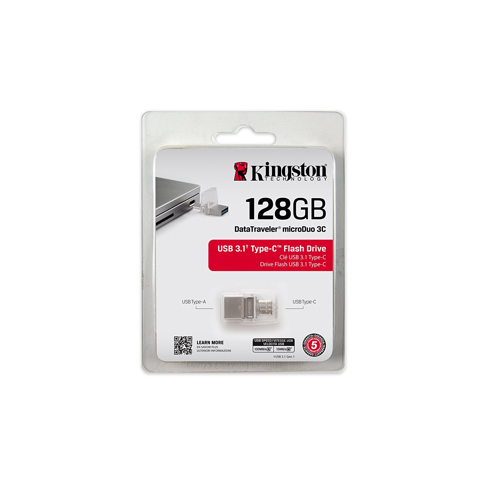 USB флеш накопитель Kingston 128GB DataTraveler microDuo 3C USB 3.0/Type C (DTDUO3C/128GB) изображение 6