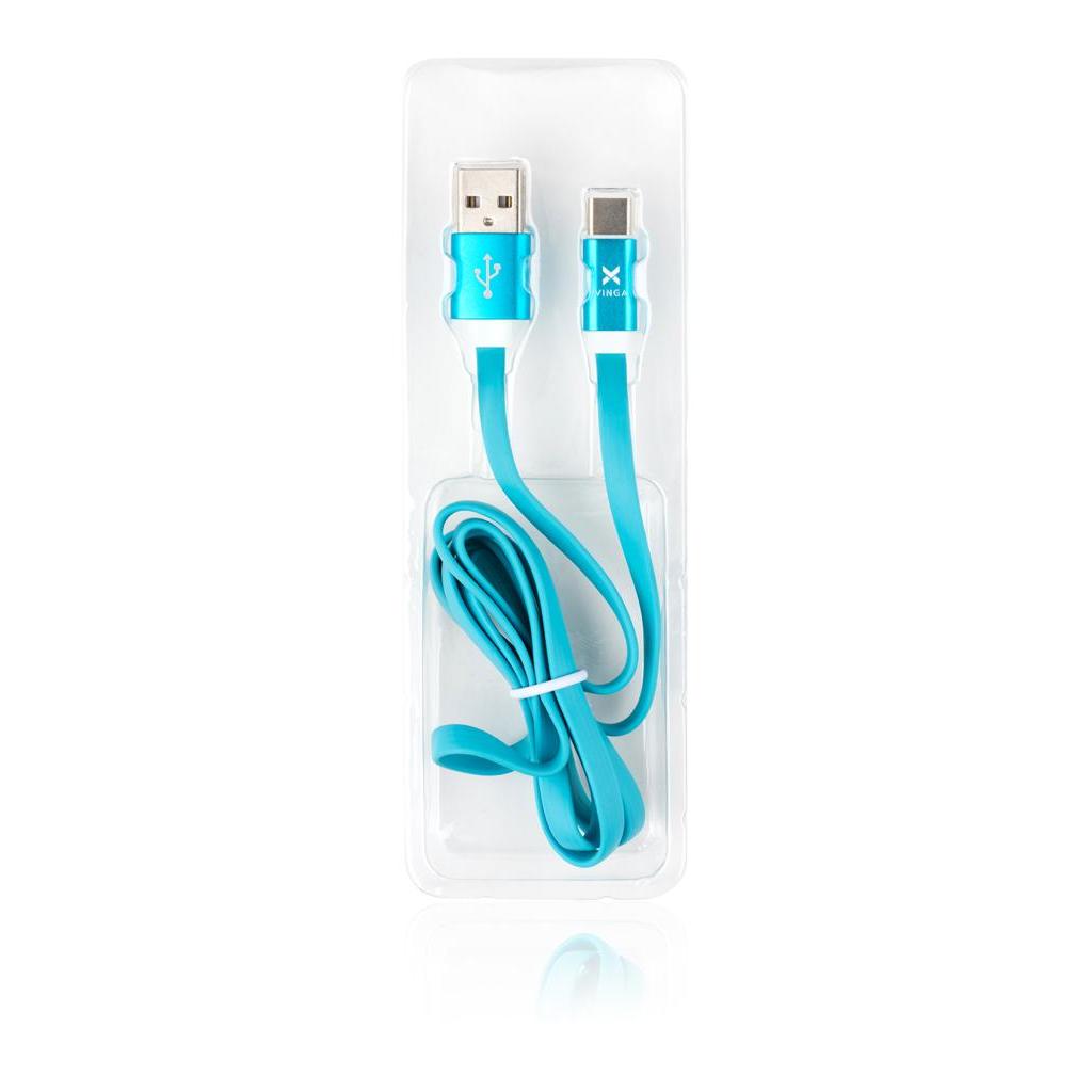 Дата кабель USB 2.0 AM to Type-C 1m flat blue Vinga (VRC101BC) изображение 2