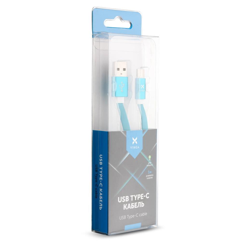 Дата кабель USB 2.0 AM to Type-C 1m flat blue Vinga (VRC101BC)