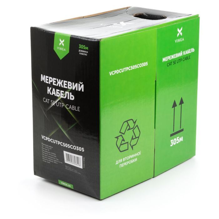 Кабель сетевой Vinga UTP 305м cat.5e Copper 4 pairs 0.5мм мідь (VCPDCUTPC505CO305) изображение 2