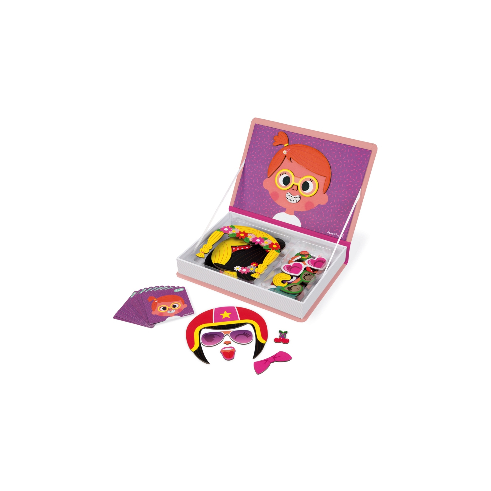 Развивающая игрушка Janod Магнитная книга Смешные лица - девочка (J02717)