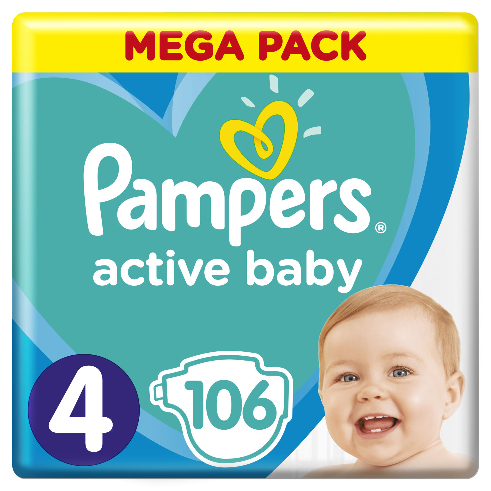 Подгузники Pampers Active Baby Maxi Размер 4 (9-14 кг), 106 шт. (8001090951014)