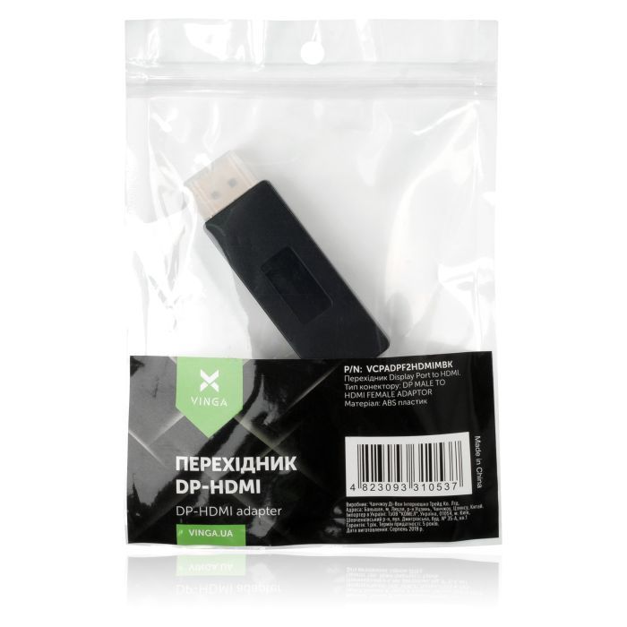 Перехідник Display Port M to HDMI F Vinga (VCPADPF2HDMIMBK) зображення 3