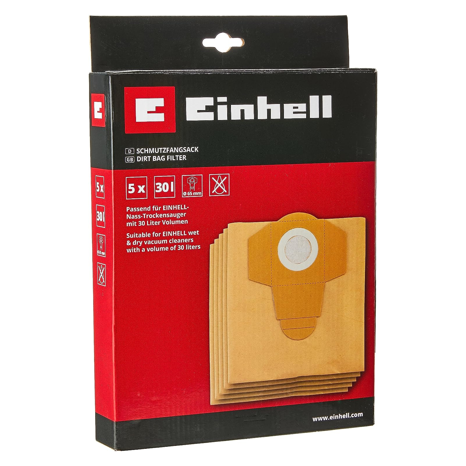 Мішок для пилососу Einhell мешки бумажные, 30л (5 шт) (2351170) зображення 3