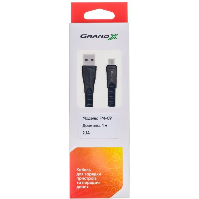 Дата кабель USB 2.0 AM to Micro 5P 1.0m black Grand-X (FM09) изображение 3
