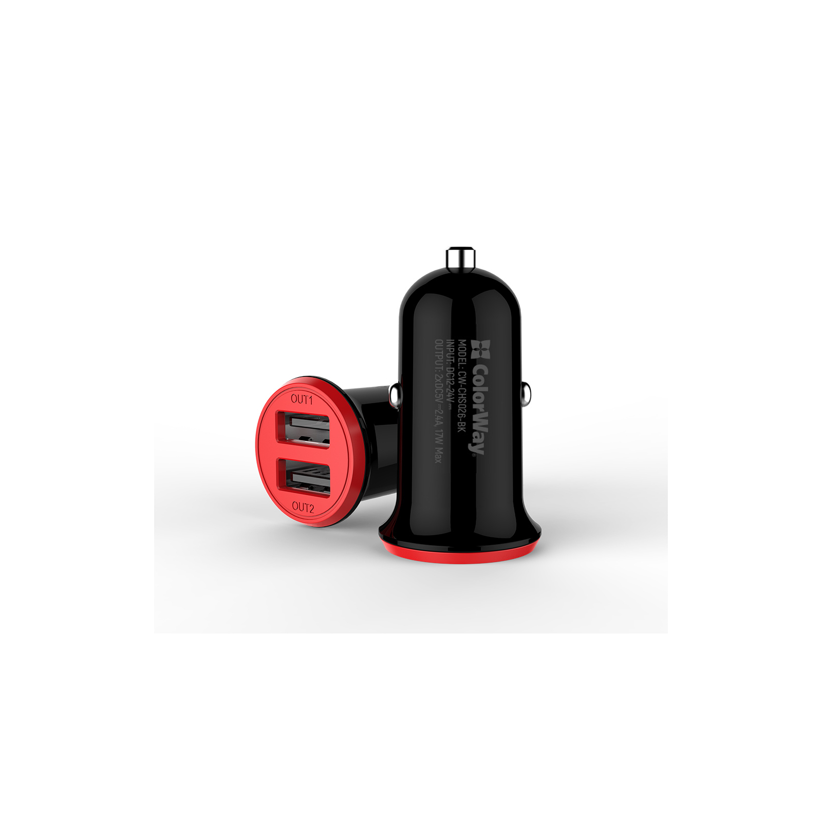 Зарядное устройство ColorWay 2USB AUTO ID 3.4A (17W) red/black (CW-CHA026-BK) изображение 3