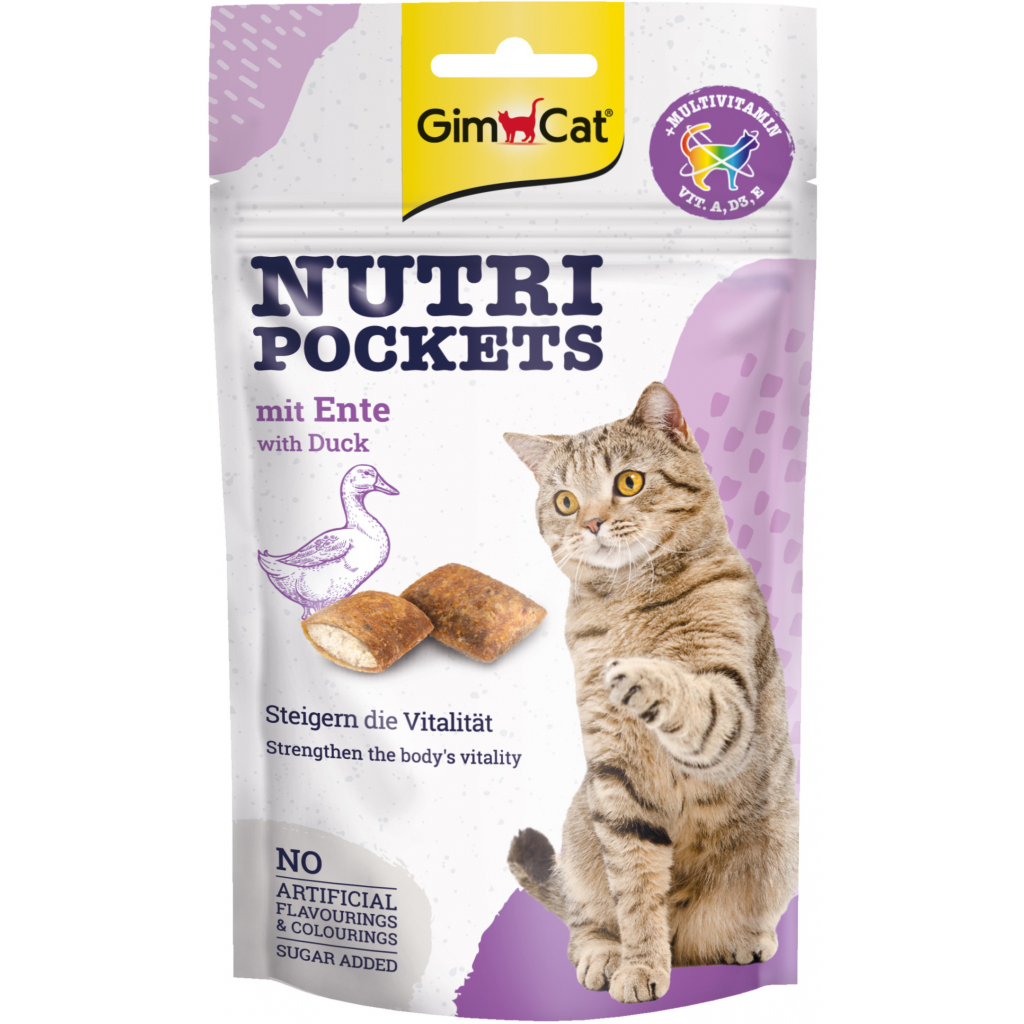 Ласощі для котів GimCat Nutri Pockets Качка + Мультивітамін 60 г (4002064419220/4002064419312)