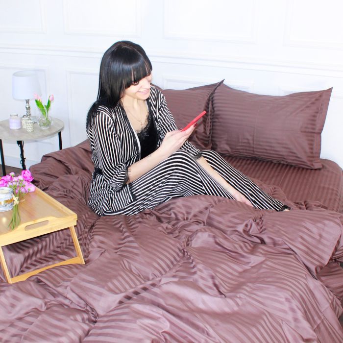Постельное белье MirSon Satin Stripe 30-0006DarkBrown 160х220 Семейный (2200005249499) изображение 7