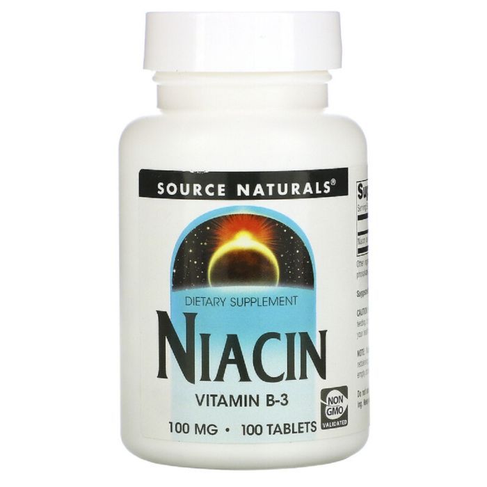 Витамин Source Naturals Ниацин, Витамин В3, 100 мг, Niacin, 100 таблеток (SN0501)