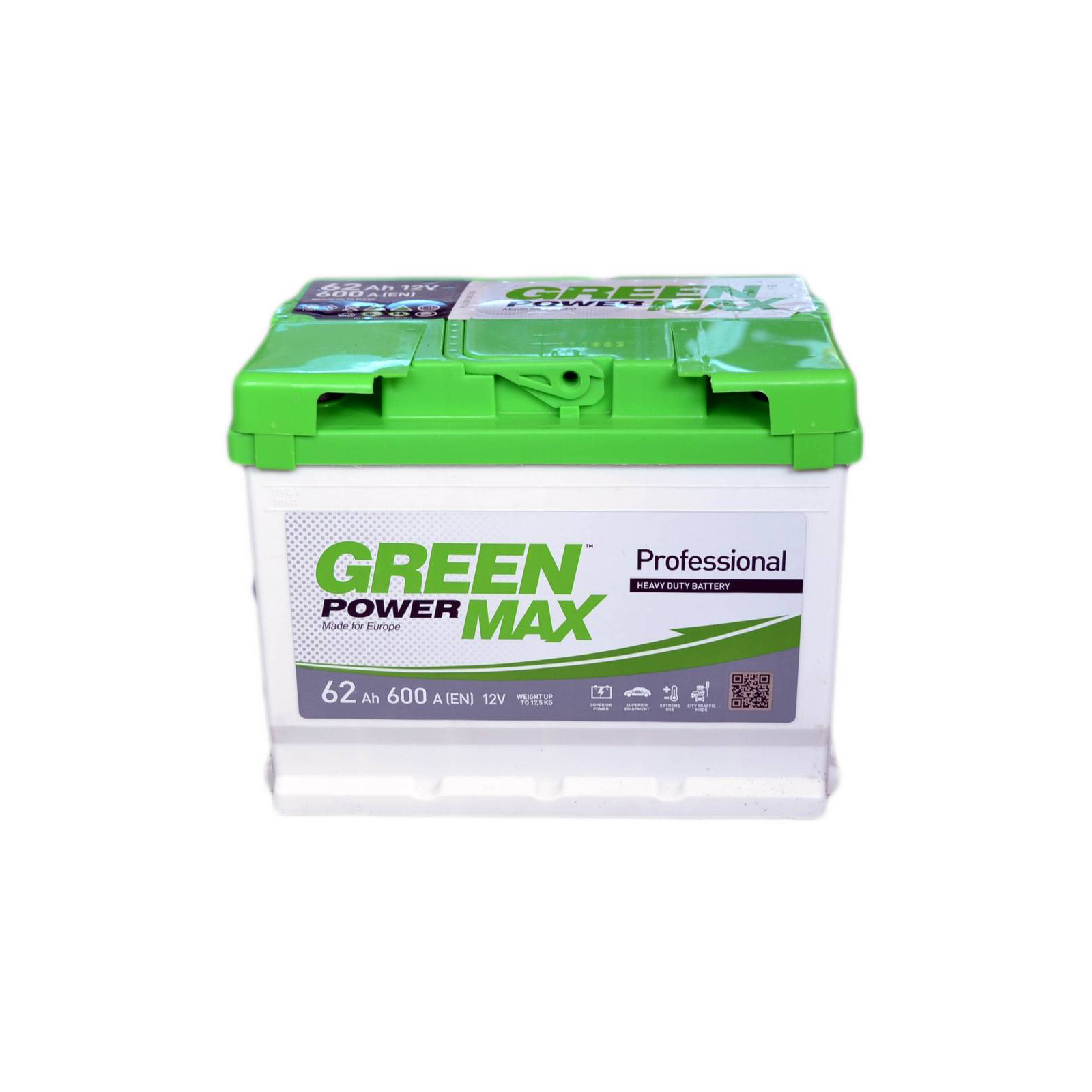 Аккумулятор автомобильный GREEN POWER MAX 62Ah (+/-) (600EN) (22380)