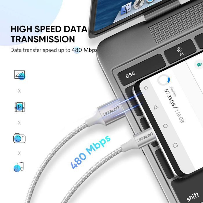Дата кабель USB 2.0 AM to USB-C 1.5m 3.0A 18W US288 White Ugreen (60132) зображення 2