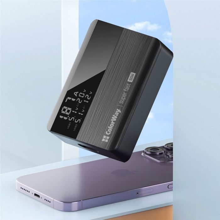 Зарядний пристрій ColorWay Power Delivery GaN (2USB-A + 2USB TYPE-C) (100W) black (CW-CHS041PD-BK) зображення 11
