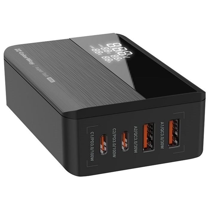 Зарядний пристрій ColorWay Power Delivery GaN (2USB-A + 2USB TYPE-C) (100W) black (CW-CHS041PD-BK)
