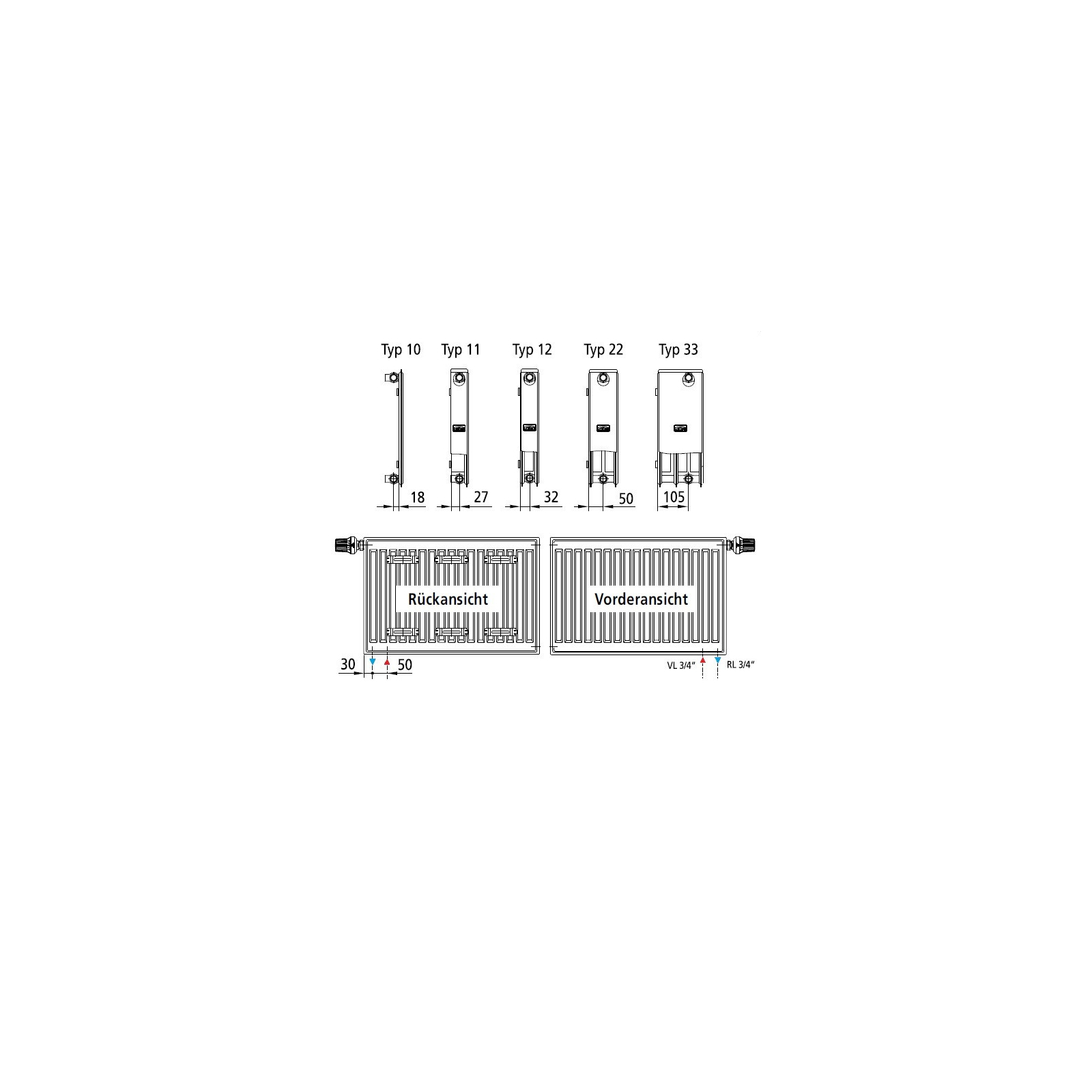 Радіатор опалення Kermi Profil-V, FTV, 11 тип, 500x400мм (FTV110500401R2K) зображення 4