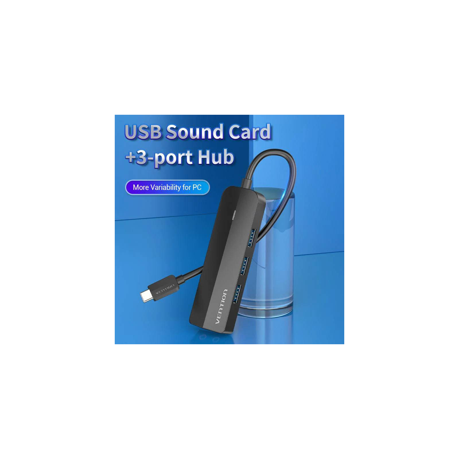 Концентратор Vention USB 3.1 Type-C to 3xUSB 3.0+MicroUSB+3.5mm Sound Adapter black (TGQBB) зображення 2