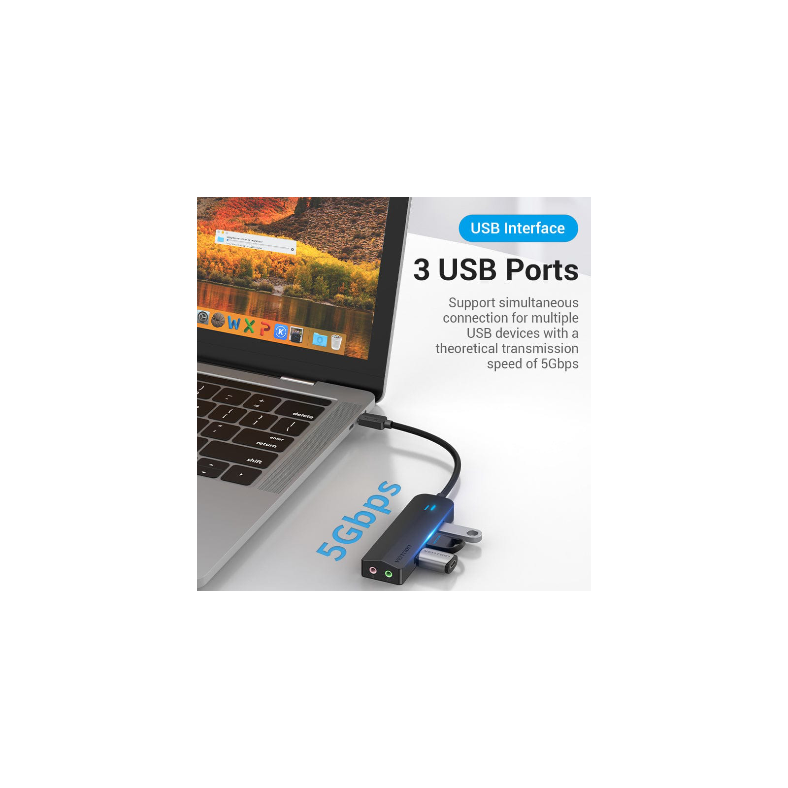 Концентратор Vention USB 3.1 Type-C to 3xUSB 3.0+MicroUSB+3.5mm Sound Adapter black (TGQBB) зображення 4