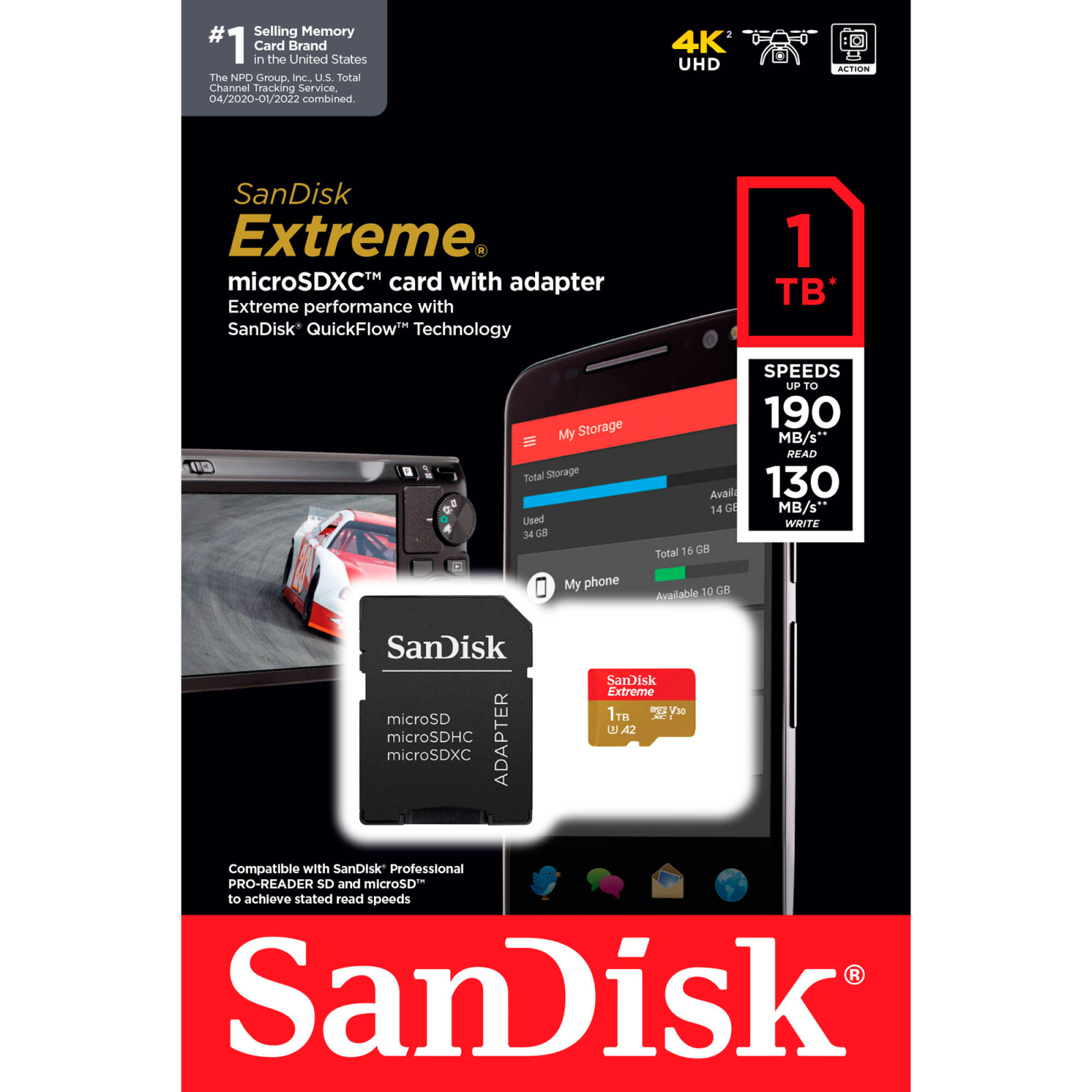 Карта памяти SanDisk 1TB microSD class 10 UHS-I U3 V30 Extreme (SDSQXAV-1T00-GN6MA) изображение 5