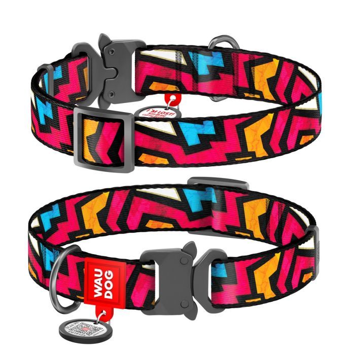 Ошейник для животных WAUDOG Nylon с QR паспортом "Граффити" металлическая пряжка-фастекс S (5114)