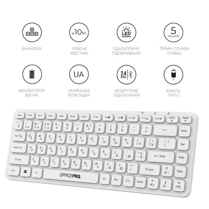 Клавиатура OfficePro SK790W Wireless/Bluetooth White (SK790W) изображение 12