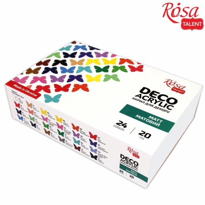 Акриловые краски Rosa для декора матовые 12 цв по 20 мл (4823098511717)