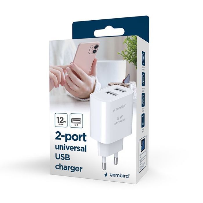 Зарядное устройство Gembird 2 USB-A 5V/2.4A (12W) white (TA-UC-2A12-01) изображение 6