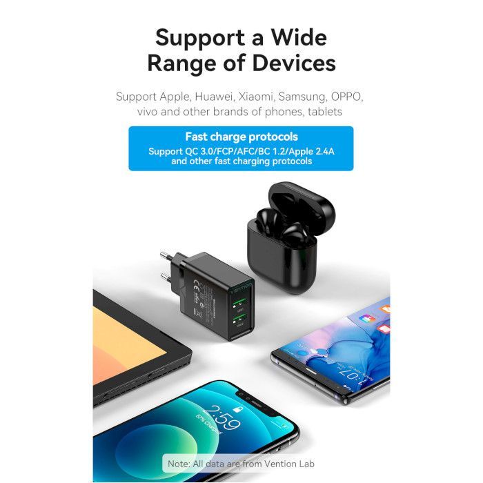 Зарядний пристрій Vention 2xUSB 36W (2xUSB-A) QC3.0 black (FBAB0-EU) зображення 7