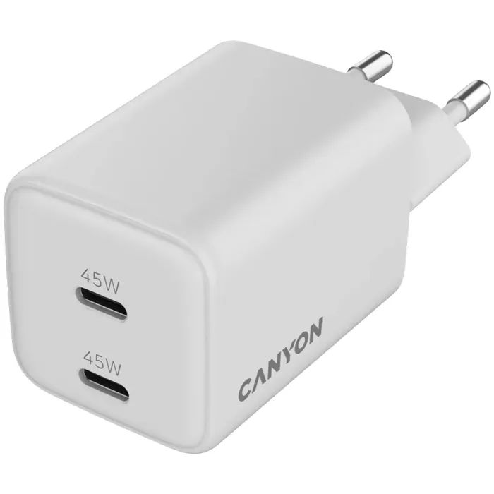 Зарядний пристрій Canyon CU45CC GaN 45W 2xPD EU White (CNS-CUW45CC) зображення 4