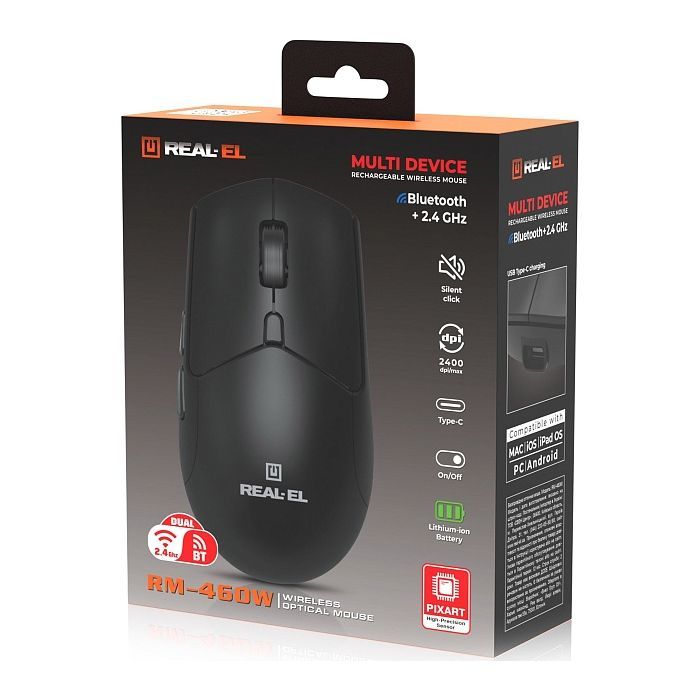 Мишка REAL-EL RM-460W Wireless/Bluetooth Black (EL123200048) зображення 8