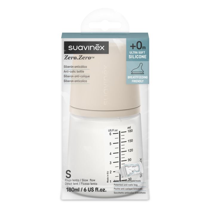 Пляшечка для годування Suavinex Zero. Zero Beige 180 мл, повільний потік (308413) зображення 3